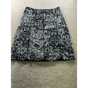 Nine & Company Women's Black White Cotton‎ Floral A-Line Skirt Size 8